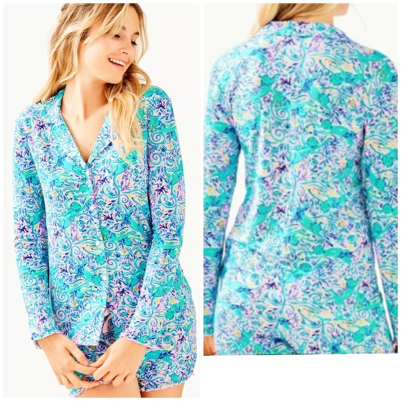 Lilly Pulitzer Other - Ruffle PJ Button-Up Top Melin Fig Tint Monkey Sea
